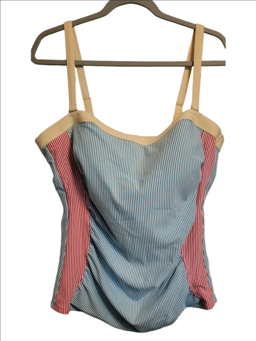 LANDS' END Seersucker Stripe Tankini Top, NWOT, Size 18. Go Strapless!